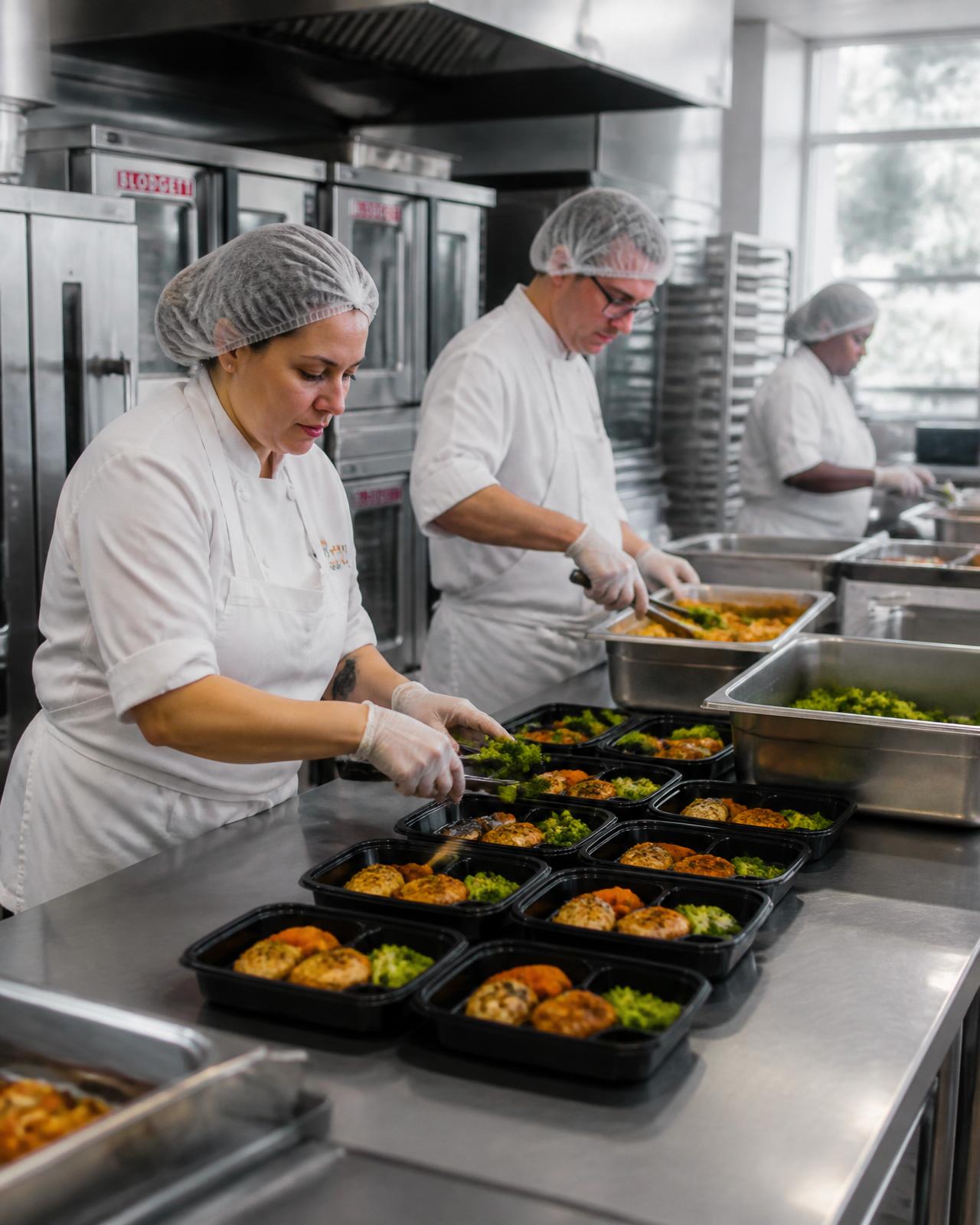 Zespół Fit Meal w kuchni przygotowuje posiłki